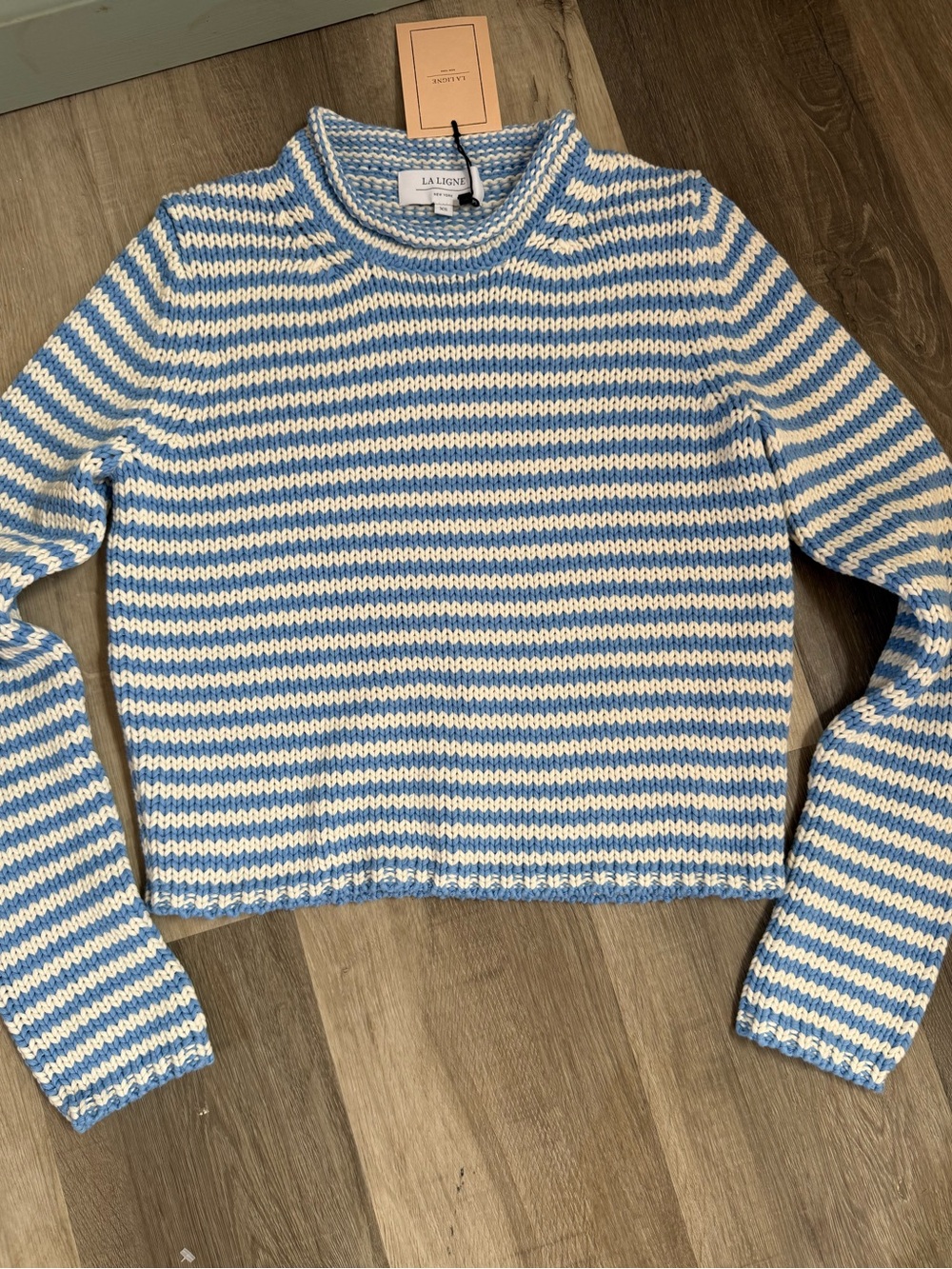 NWT La Ligne Fine Stripe Mini Marina Sweater blue & white - Picture 8 of 14